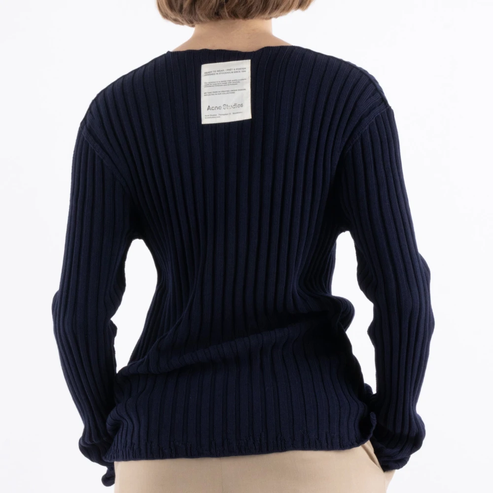 Acne Studios Navy Blauw Katoenen T-shirt Blue Dames