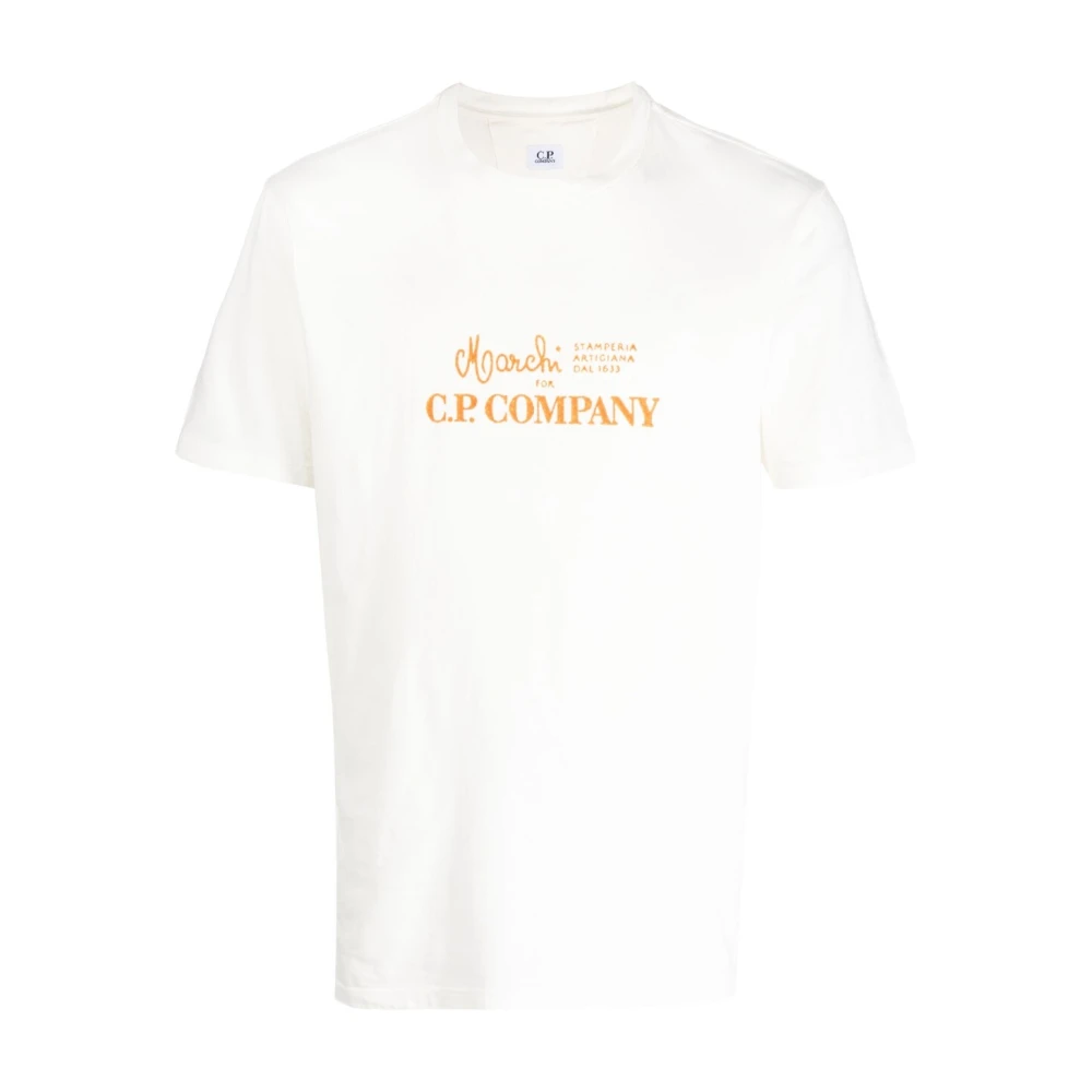 C.P. Company Wit Logo T-Shirt Korte Mouw White Heren