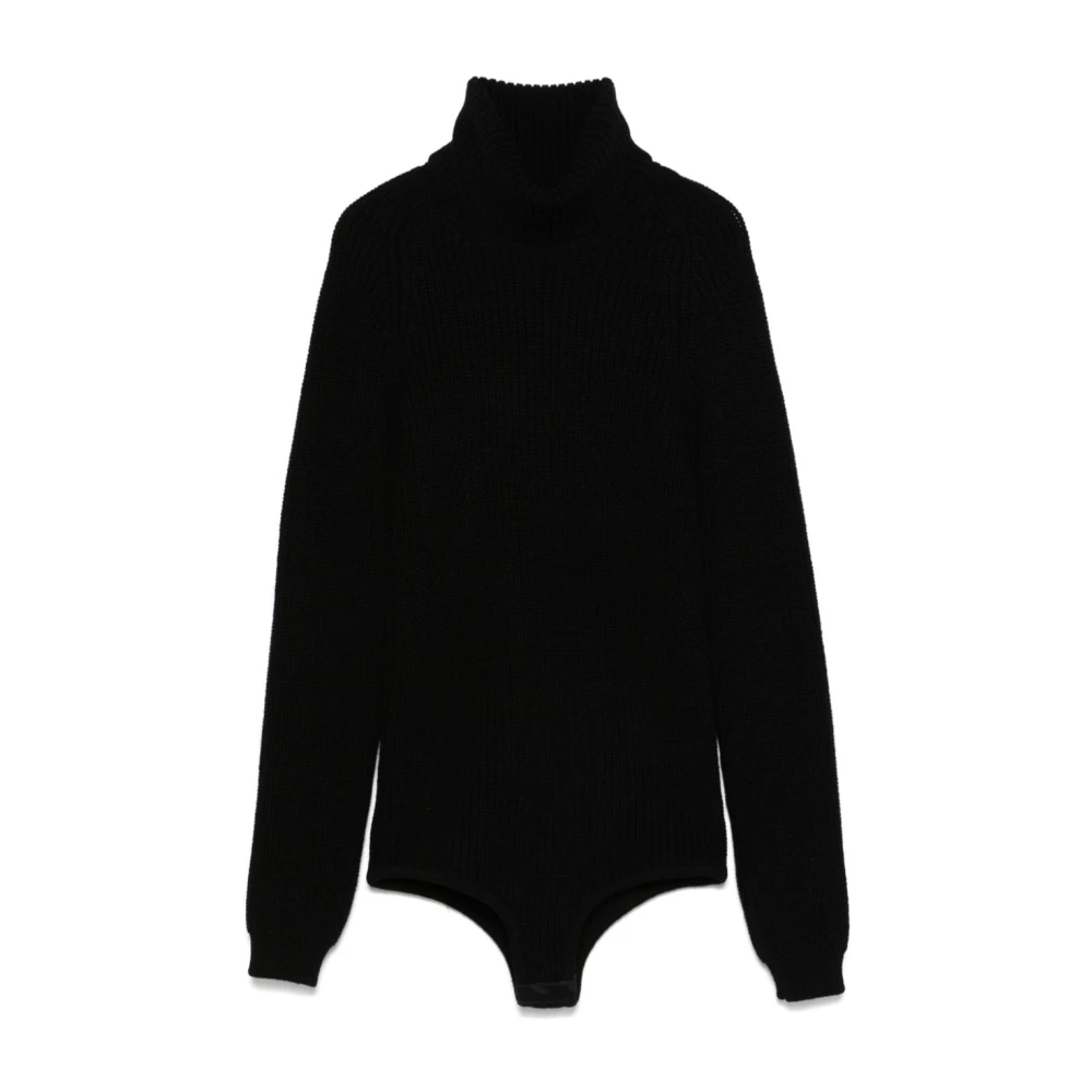 N21 Zwarte Geribbelde Gebreide Rolhals Top Black Dames