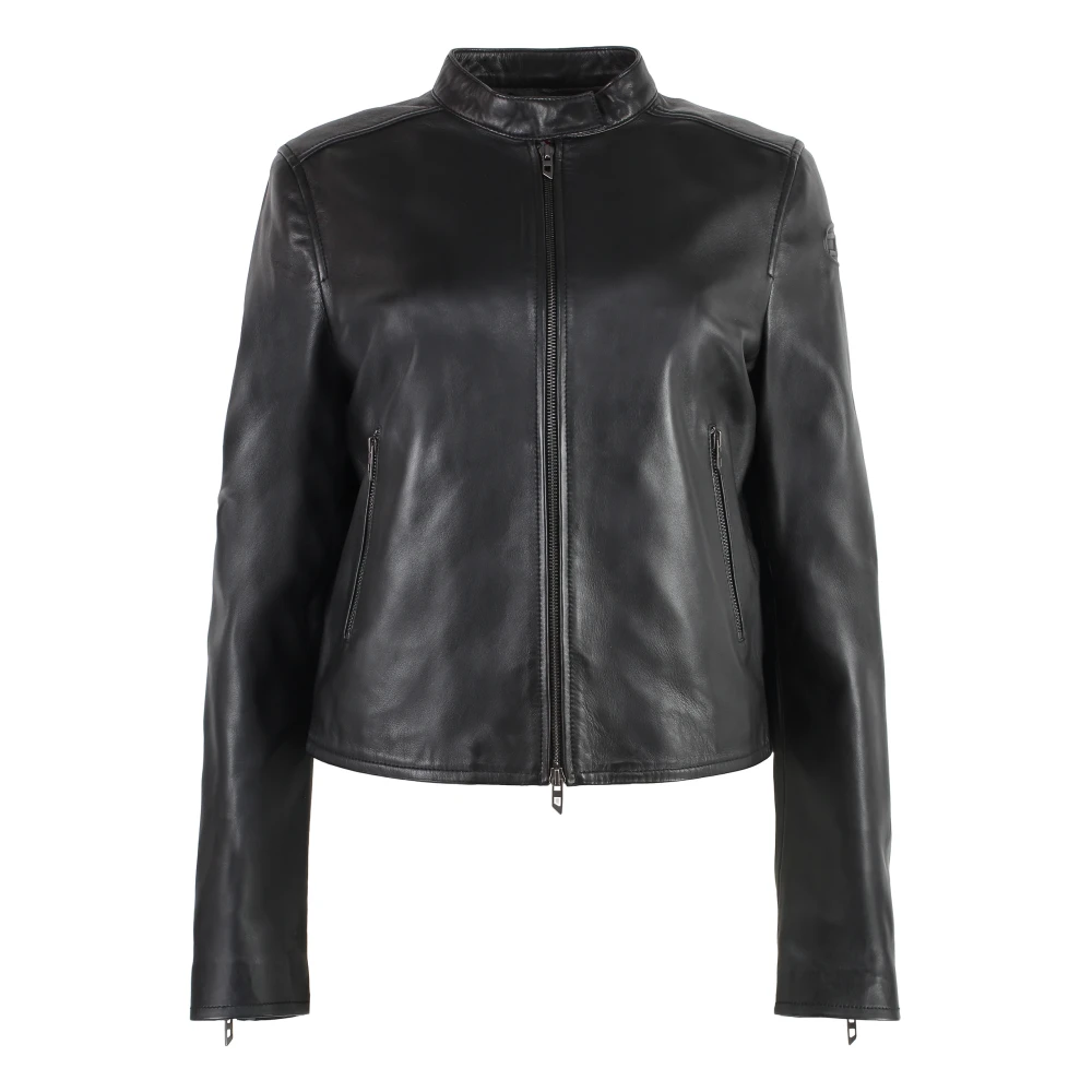 Diesel Leren Bikerjack met Logopatch Black Dames