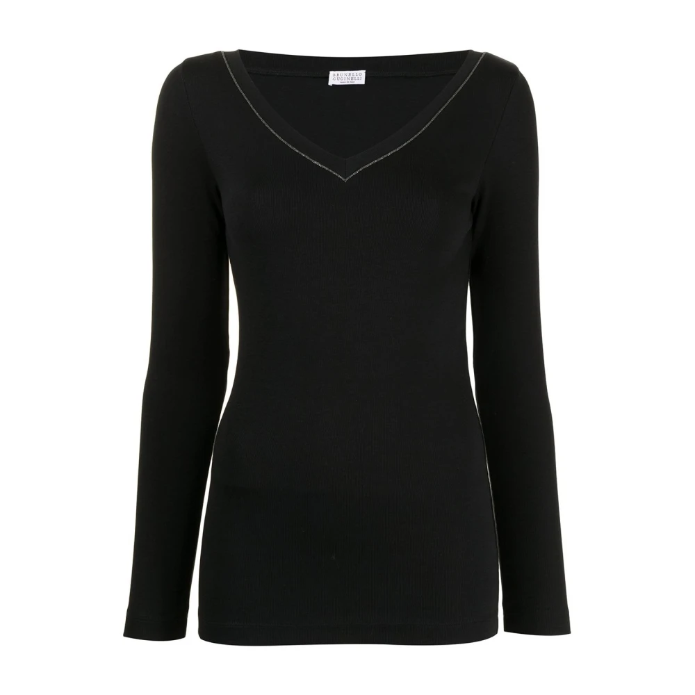 BRUNELLO CUCINELLI V-hals Lange Mouw Gebreide kleding Black Dames