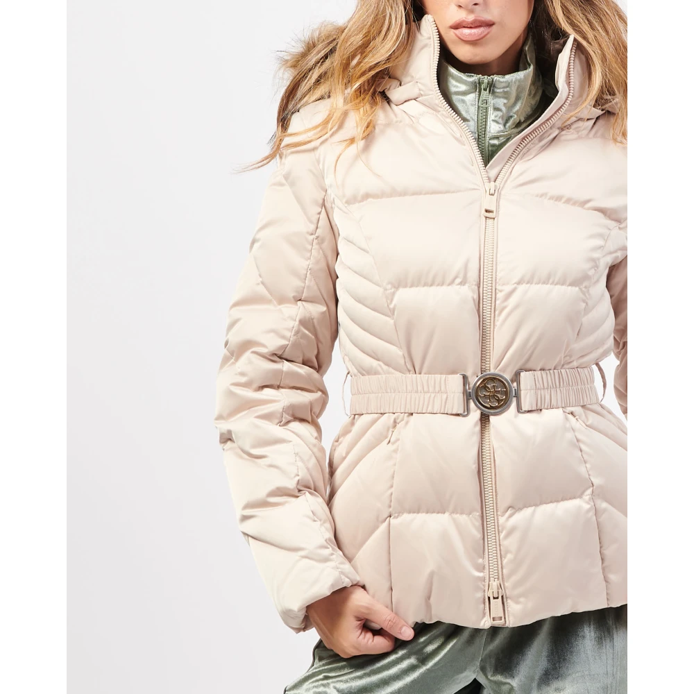 Guess Beige Technische Donsjas met Afneembare Capuchon Beige Dames
