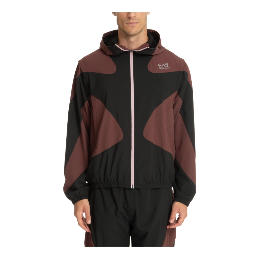 Emporio Armani EA7 Multikleur Rits Hoodie met Zakken Brown Heren