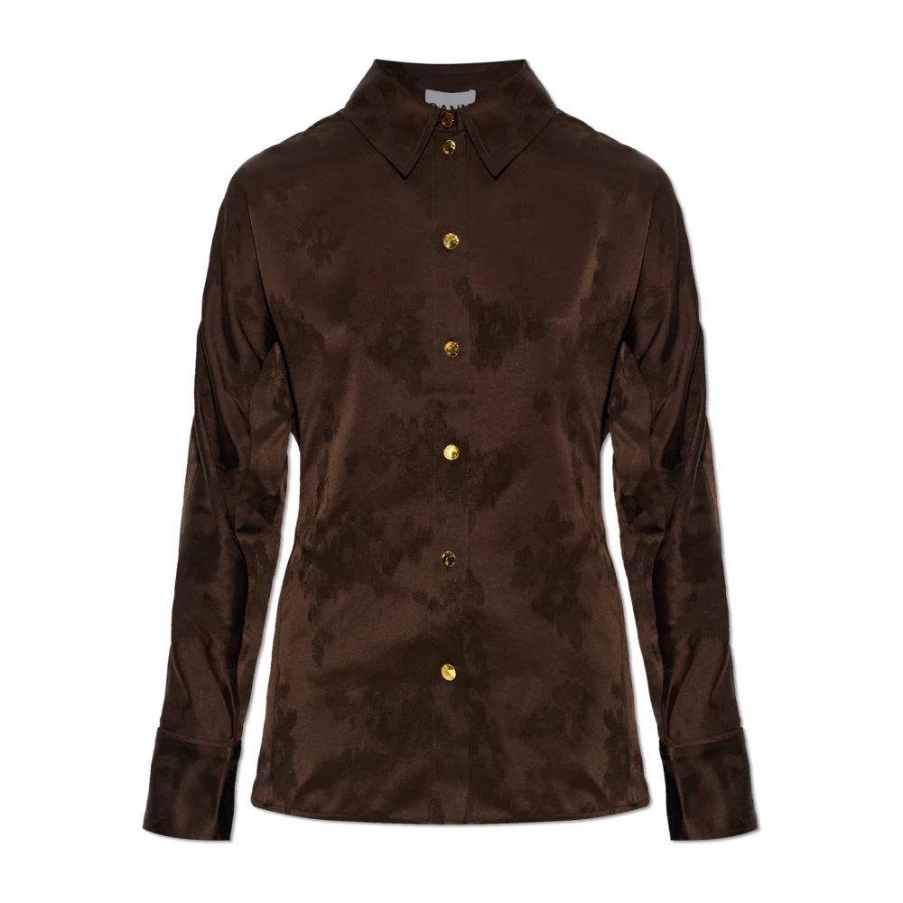 Ganni Women's Brown Tied-Waist Shirt - Shirts - M - Blouses & Shirts