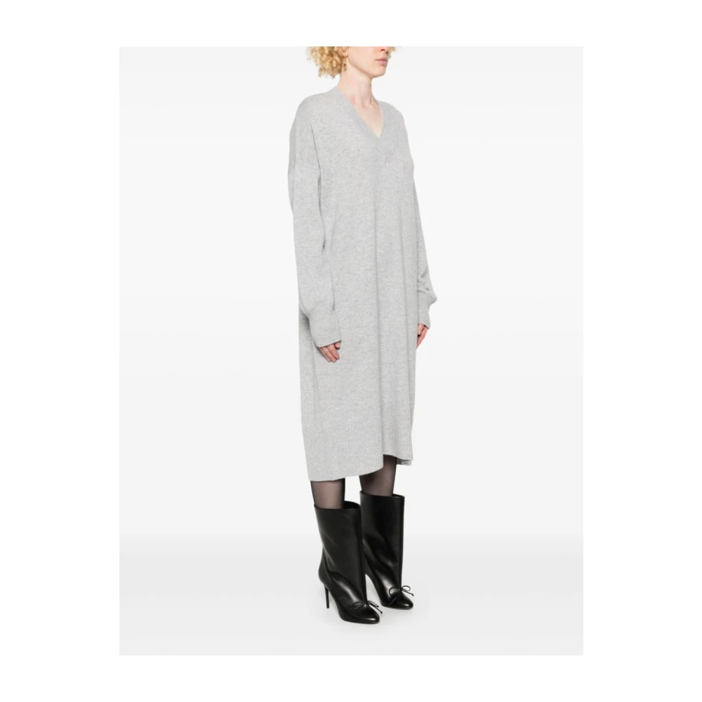 Wild Cashmere Grijze Midi Jurk met V-Hals Gray Dames