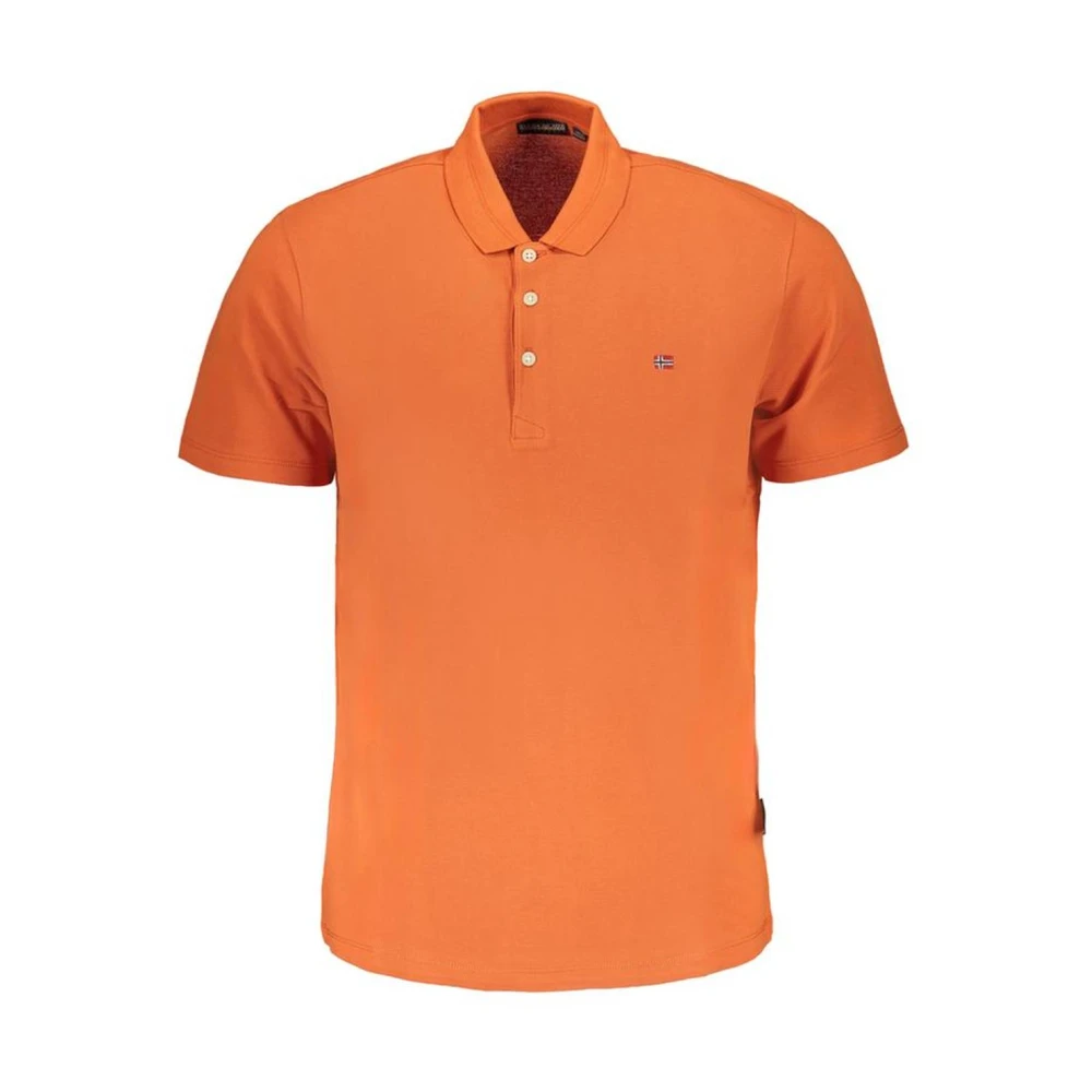 Napapijri , Polo Shirts, Male, Orange, M, Orange Embroidered Polo Shirt