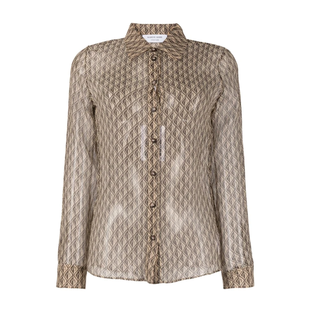 Marine Serre Women's Beige Shirts, Xl, Moon Diamond Silk Shirt