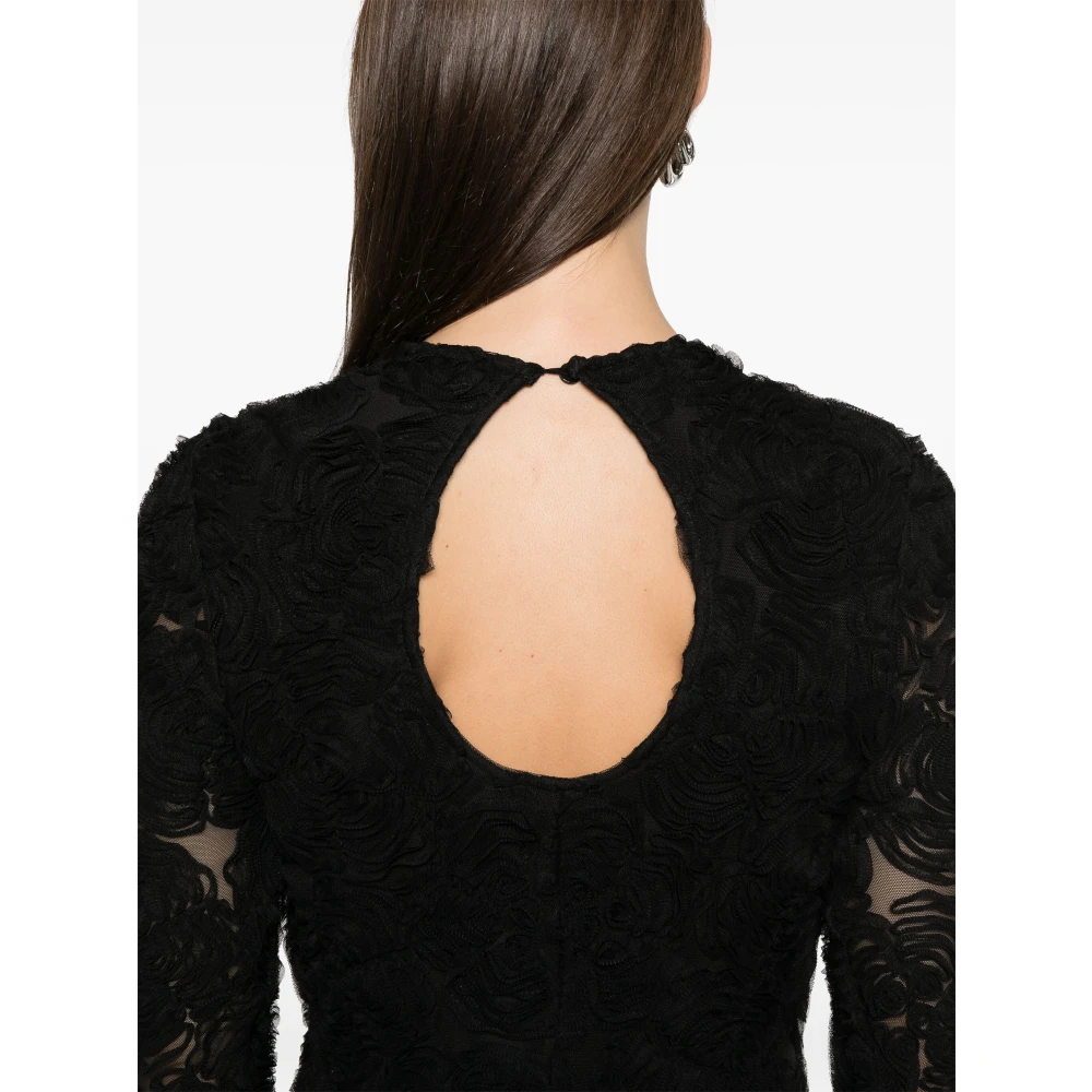 Rotate Birger Christensen Zwarte Bloemen Mesh Mini Jurk Black Dames