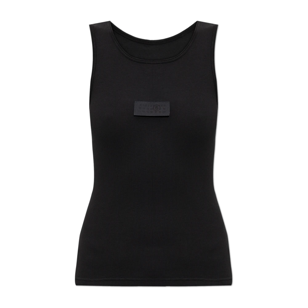 Mm6 Maison Margiela Vrouw Zwart Tops Dames, S, Katoen, Logo Top