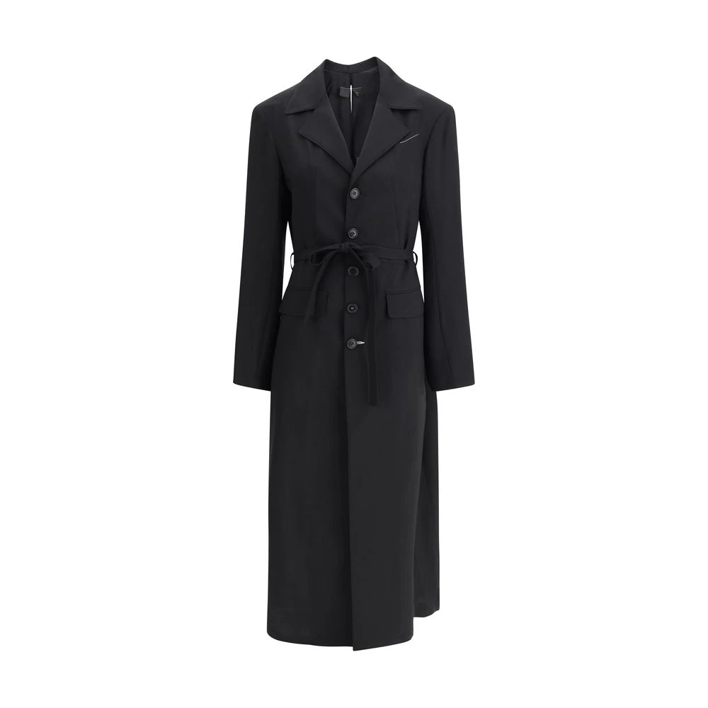 MM6 Maison Margiela Wollen Trenchcoat met Riem Black Dames