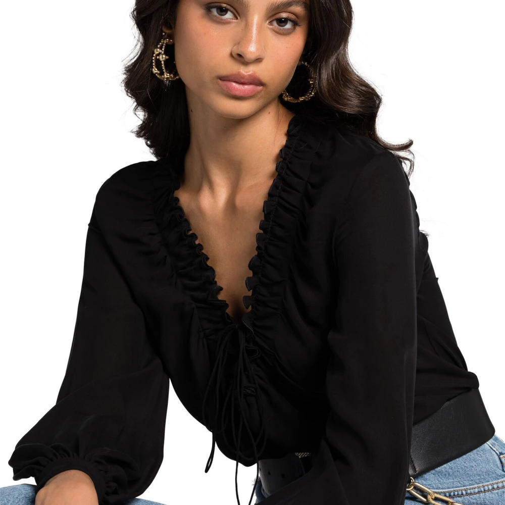 Roberto Cavalli Zijden Ruche-Trim Top Black Dames