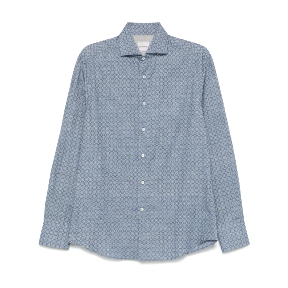 BRUNELLO CUCINELLI Bloemenprint overhemd in cerulean blauw Blue Heren