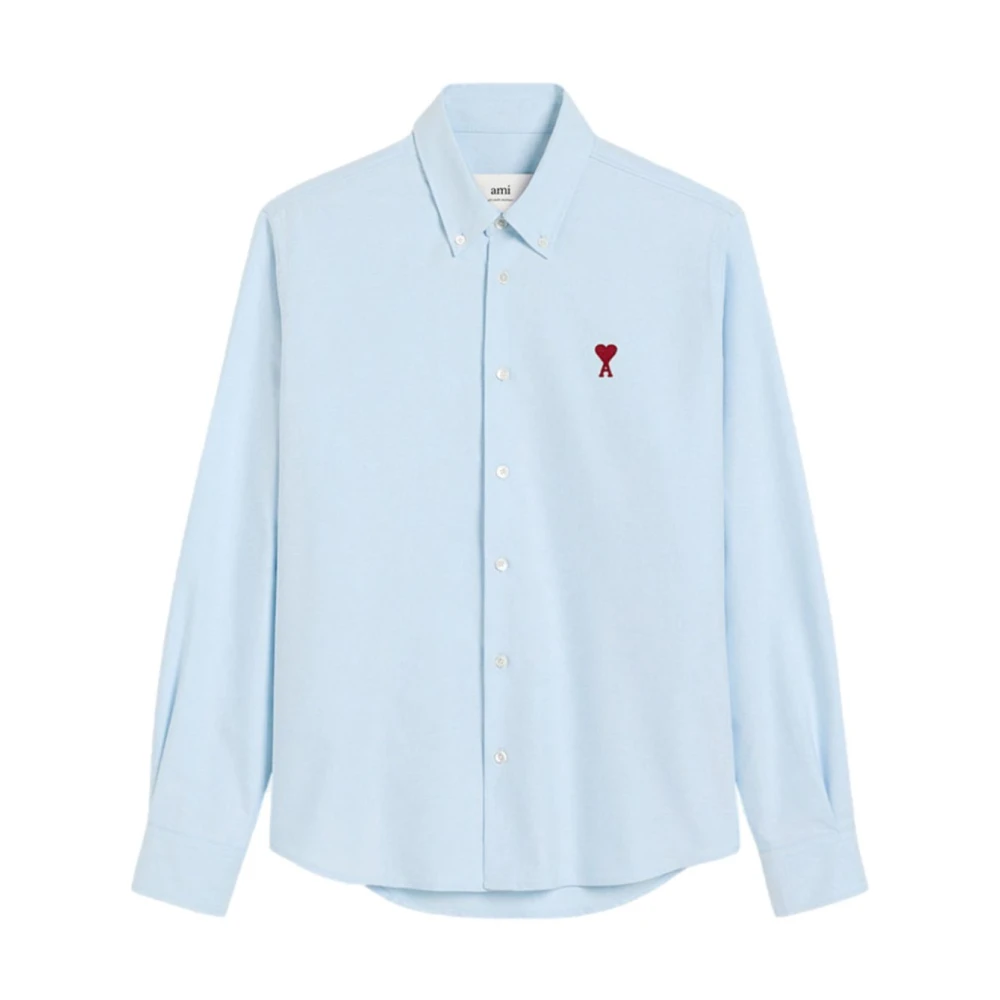 Ami Paris Klarblå Button-Down Skjorta Broderad Logotyp Blue, Herr