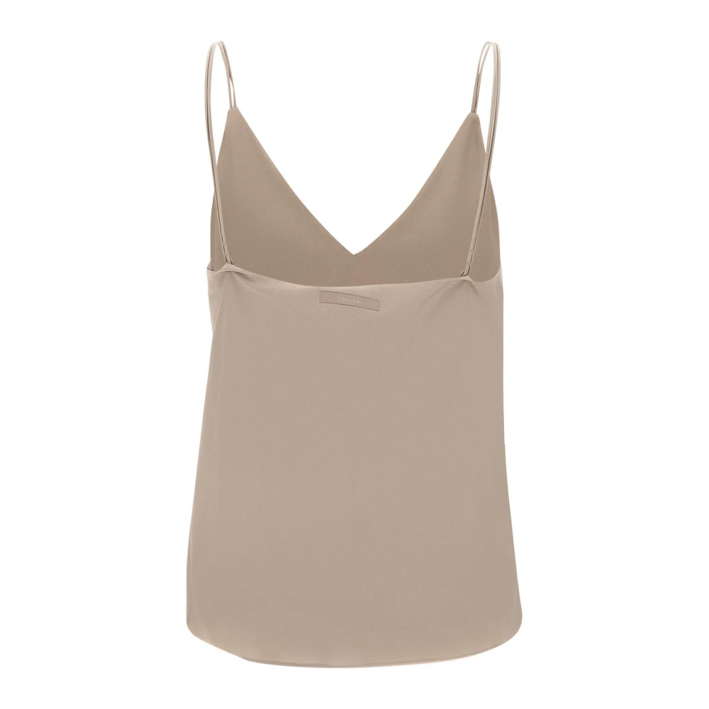 Calvin Klein Taupe Crepe de Chine V-Hals Top Beige Dames