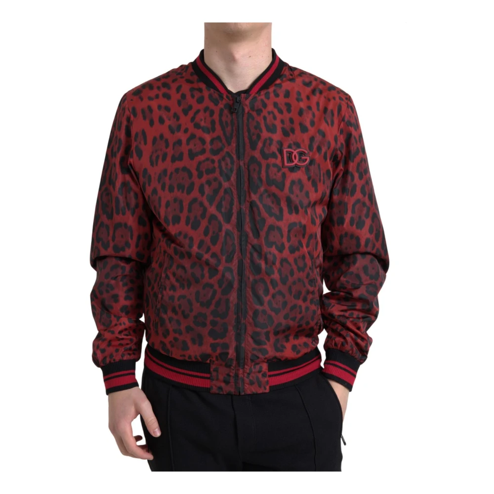 Dolce & Gabbana Men's Red Leopard Print Bomber Jacket