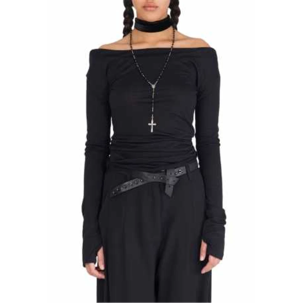 Isabel Benenato Fijne wol cowl neck gebreide top Black Dames