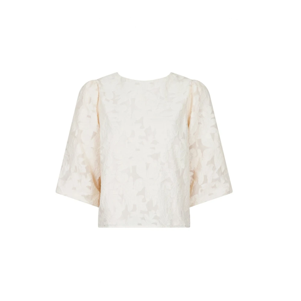 Ivory Brokade Bluse med Puffermer