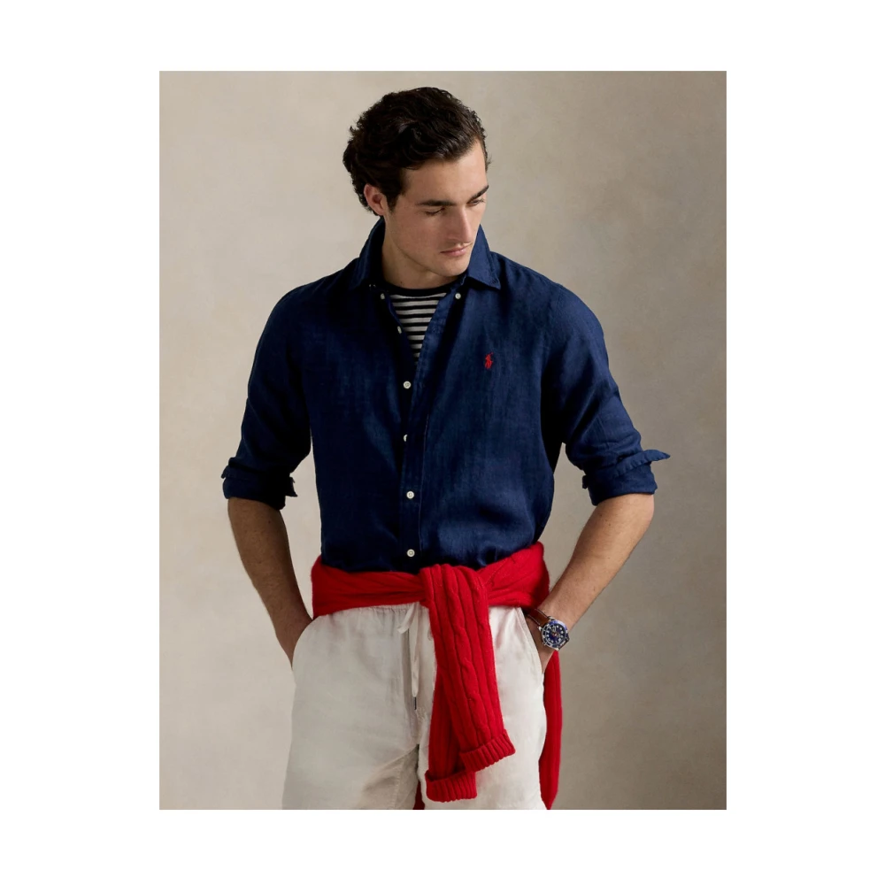 Polo Ralph Lauren Marine Linnen Overhemd Blue Heren