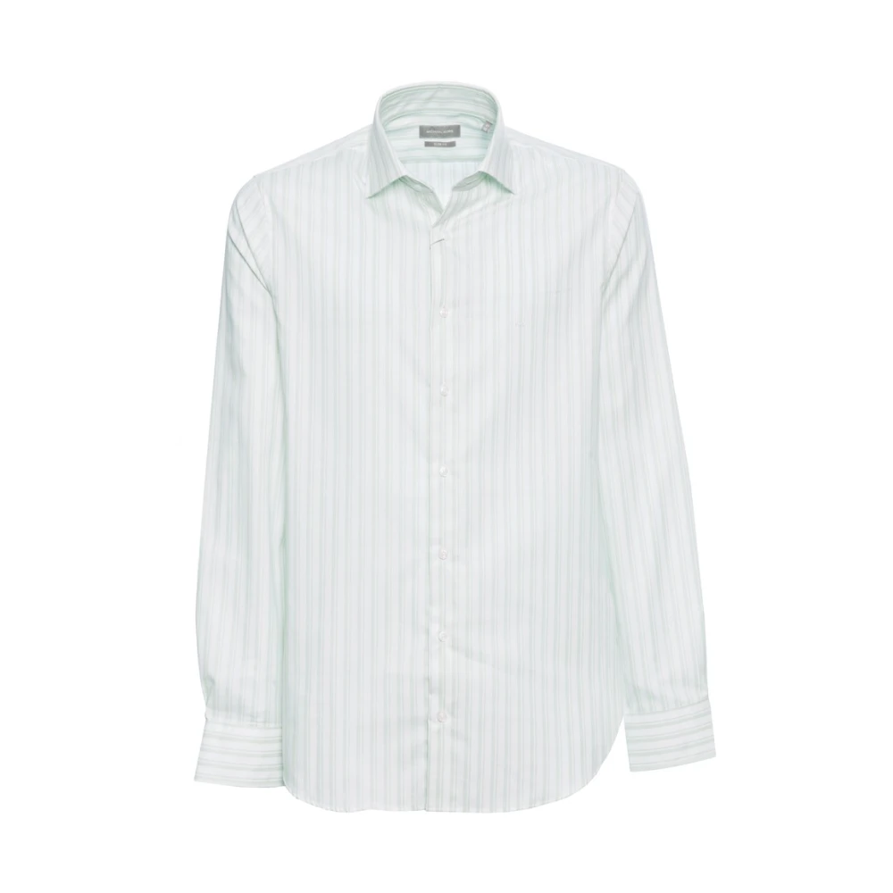 Michael Kors Gestreept Slim Fit Overhemd met Revers Kraag White Heren