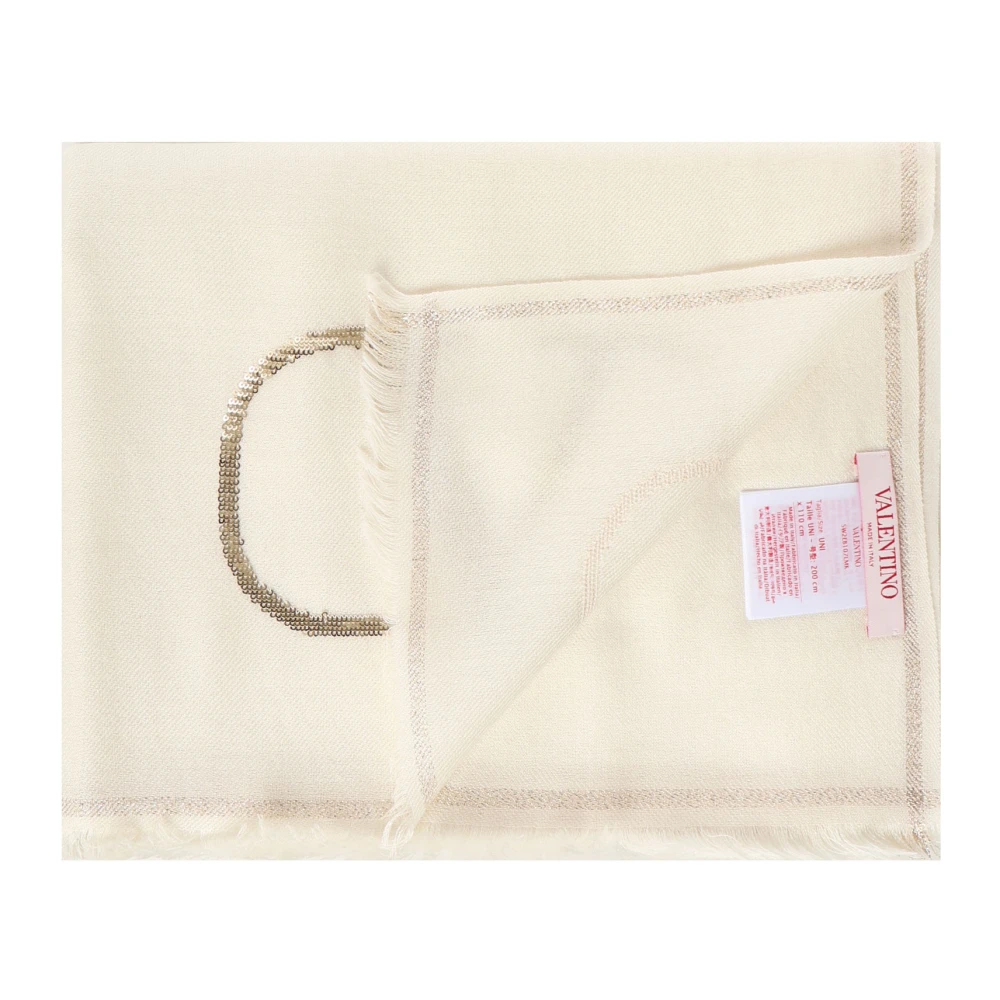 Valentino Garavani Beige Kasjmier Zijden Sjaal met Lurex Beige Dames