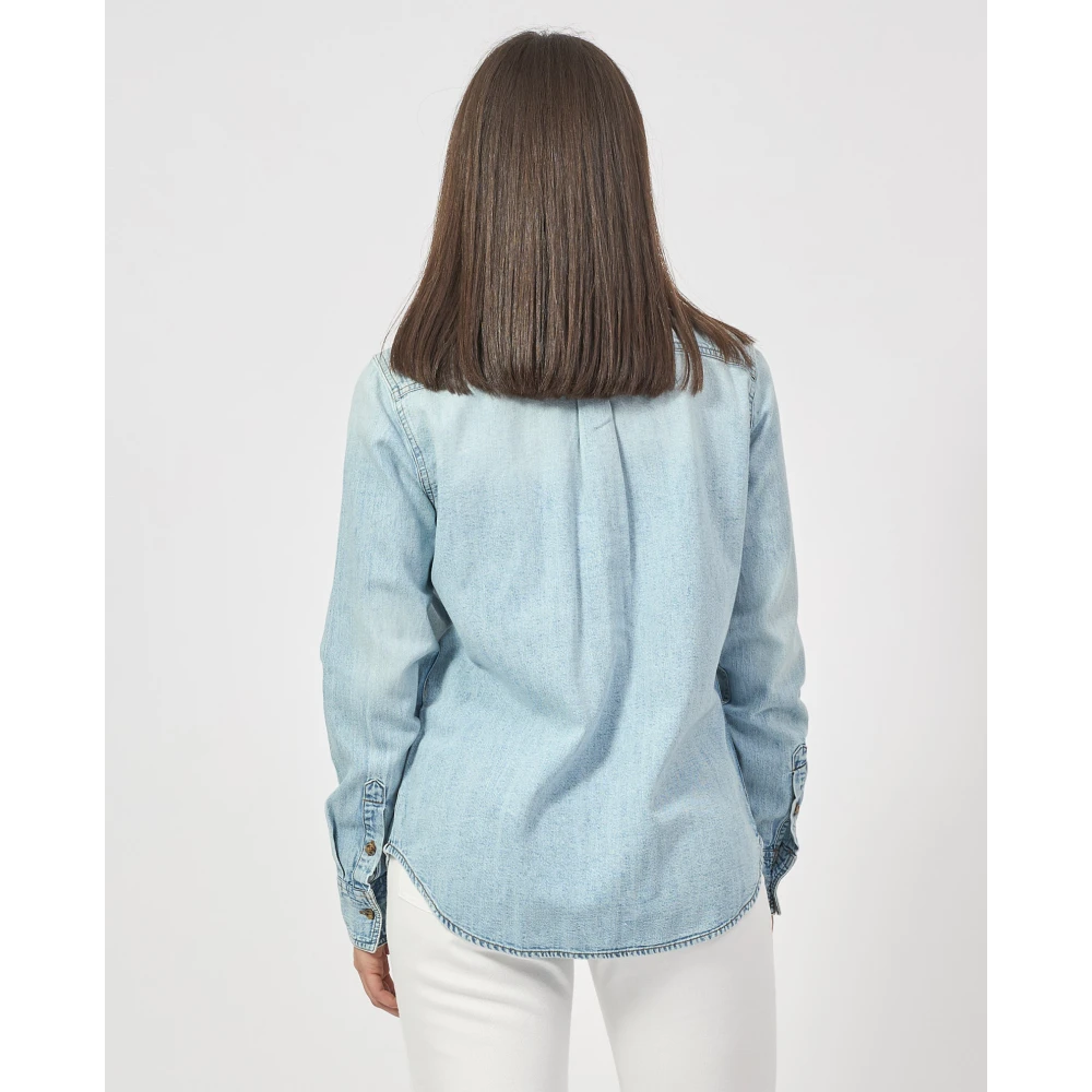 Guess Blauwe Denim Overhemd met Klassieke Kraag Blue Dames
