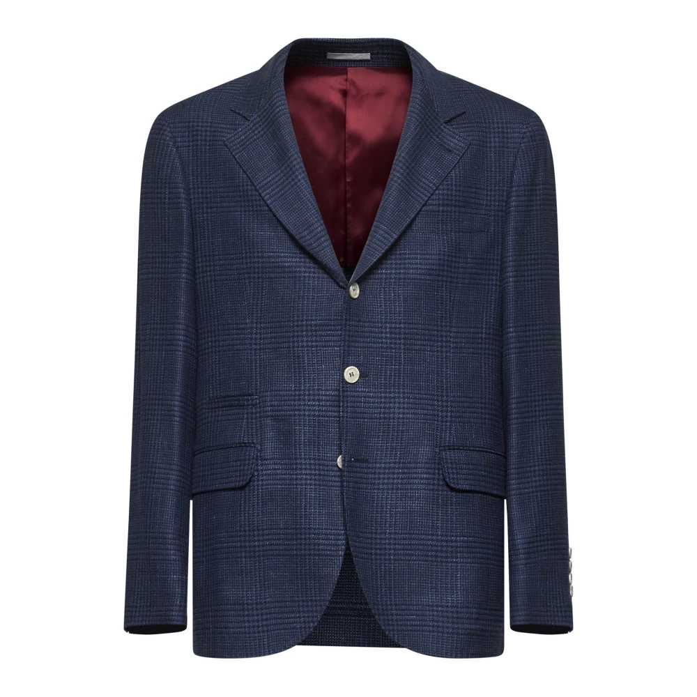 BRUNELLO CUCINELLI Blauwe Prins van Wales Blazer Blue Heren