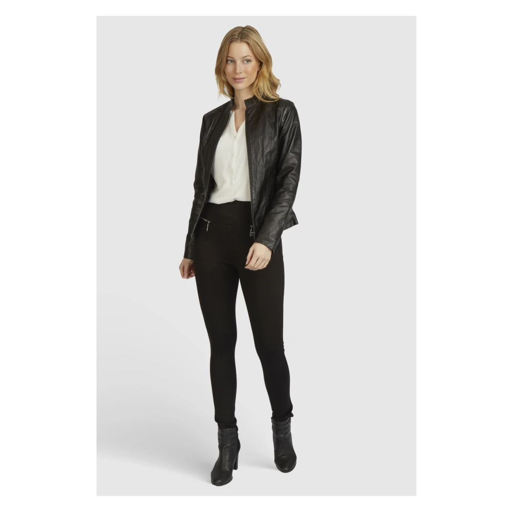 Bugatti Elegante leren jas met opstaande kraag Black Dames