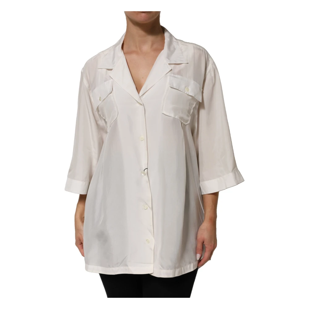 Dolce & Gabbana Women's White Silk Collared Blouse Top - Shirts - L - Blouses & Shirts