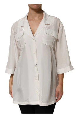 Vit Silke Krage Blus Topp