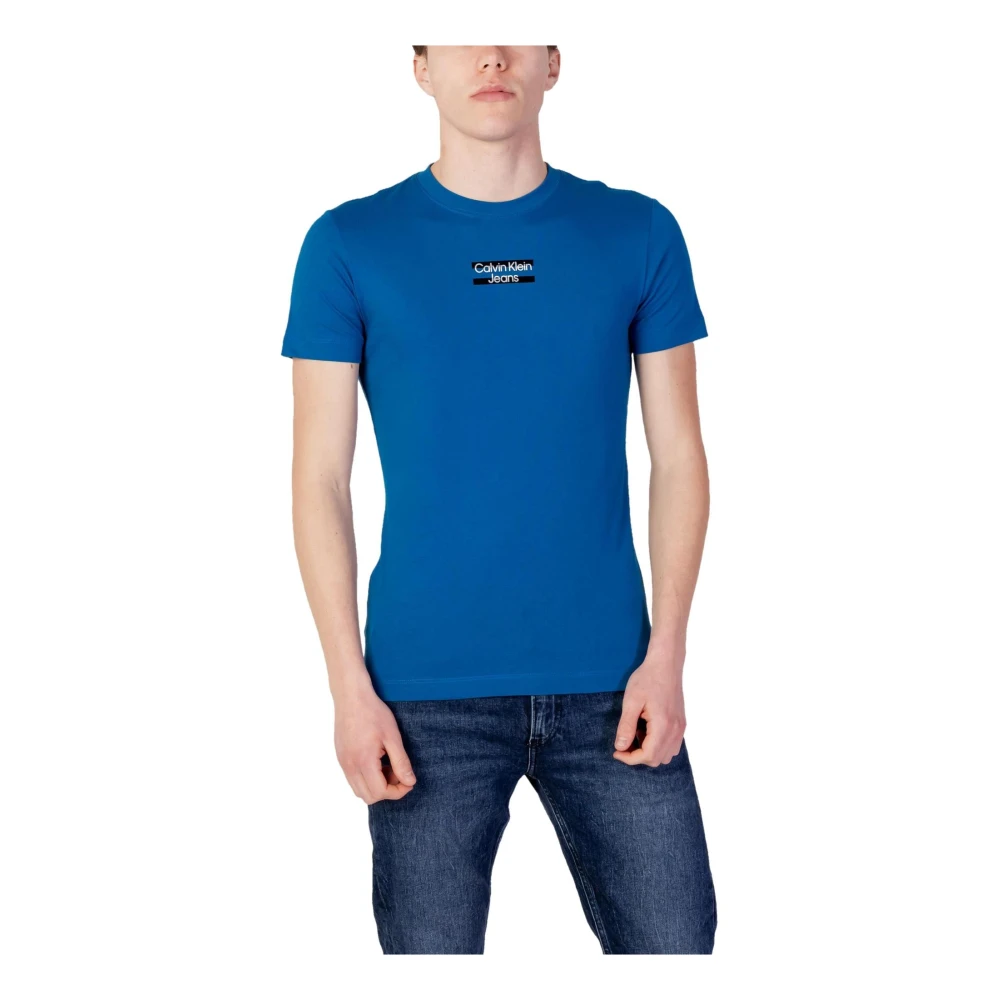 Blå ensfarget T-skjorte for menn
