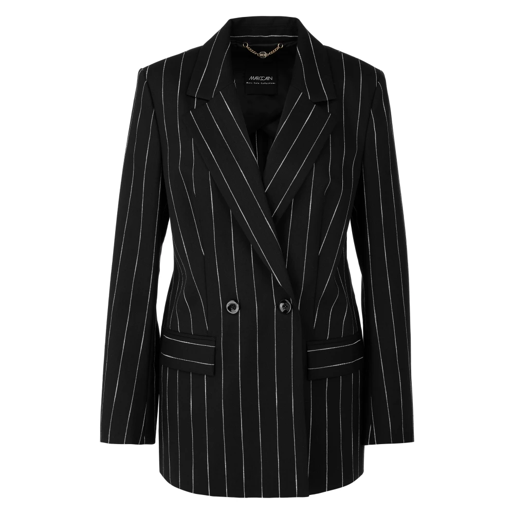Marc Cain Women's Black Striped Blazer With Linen- Wool- And Cotton - Blazers - S - Jackets
