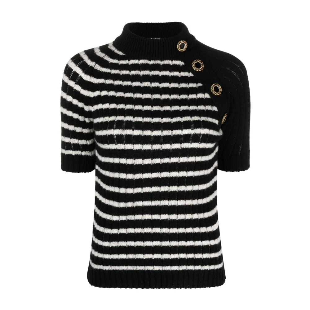 Balmain Black Striped Cashmere Jumper - Female - Round-Neck Knitwear - S - Knitwear