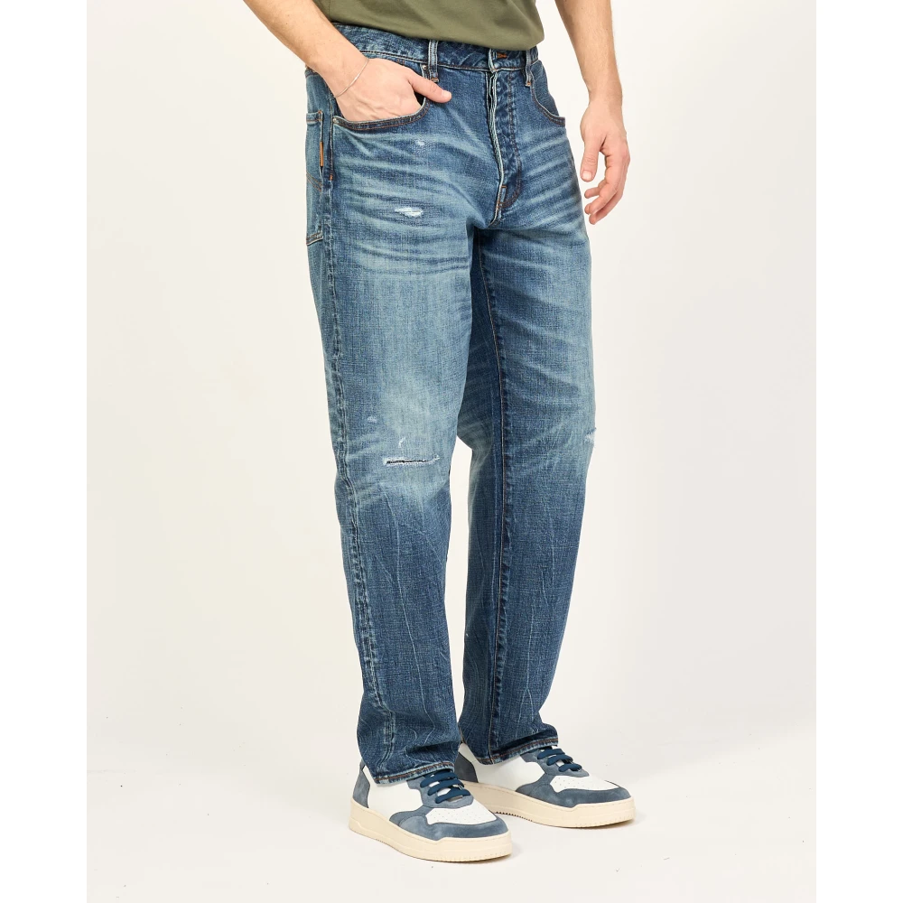 Armani Exchange Blauwe Denim Relaxed Fit Jeans met Schuurplekken Blue Heren