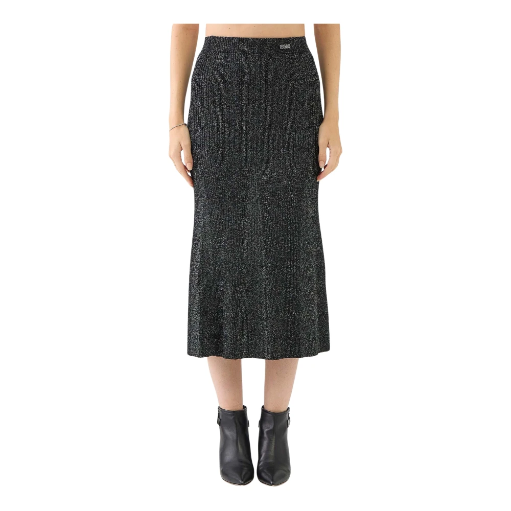 Versace Jeans Couture Lurex Midi Rok Zwart Flare Stijl Black Dames