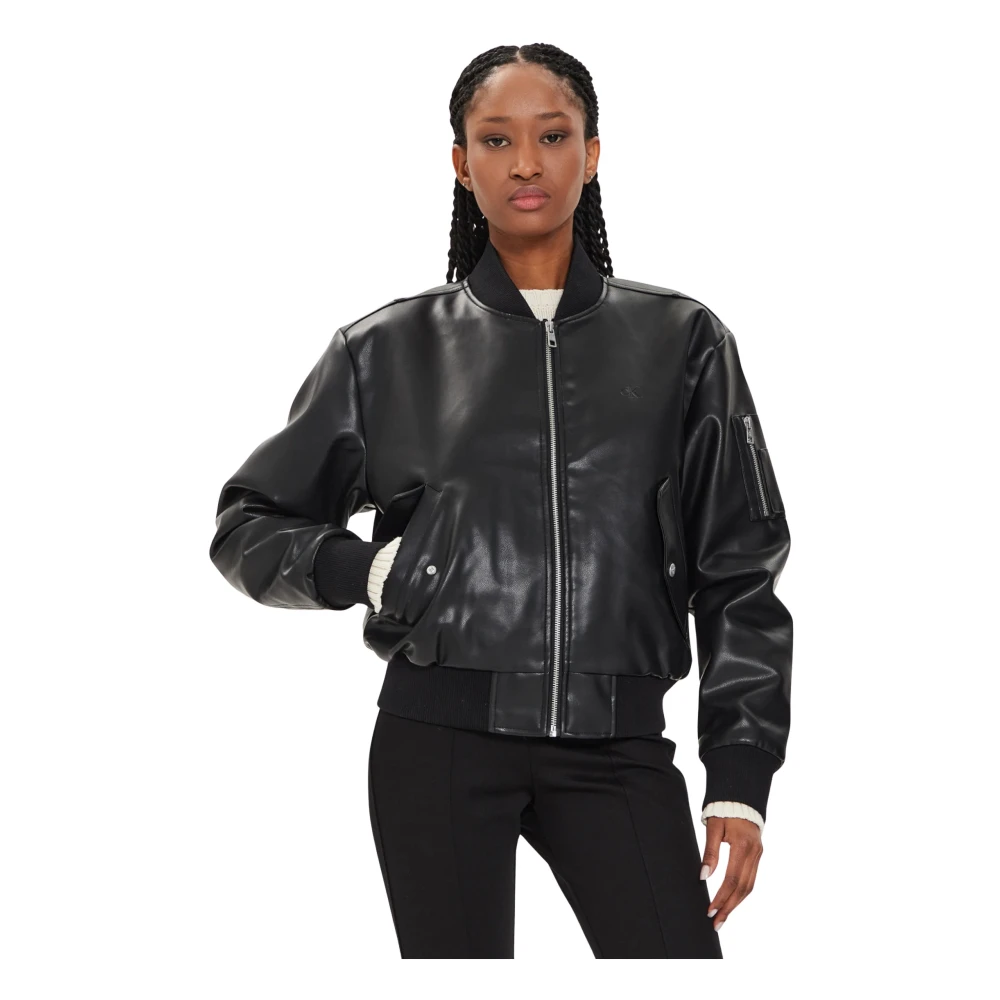 Calvin Klein Jeans Zwarte Bomberjack Stedelijke Stijl Black Dames
