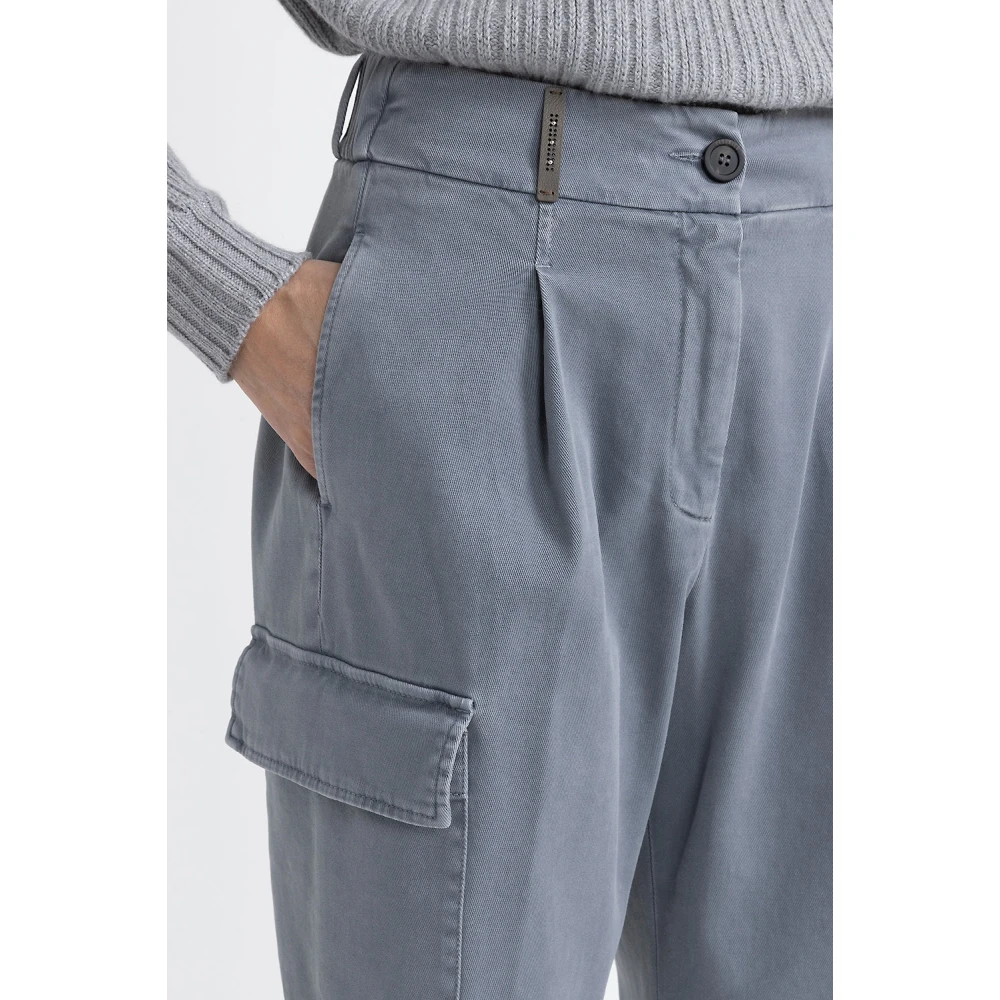 PESERICO Katoenen gabardine cargobroek Blue Dames