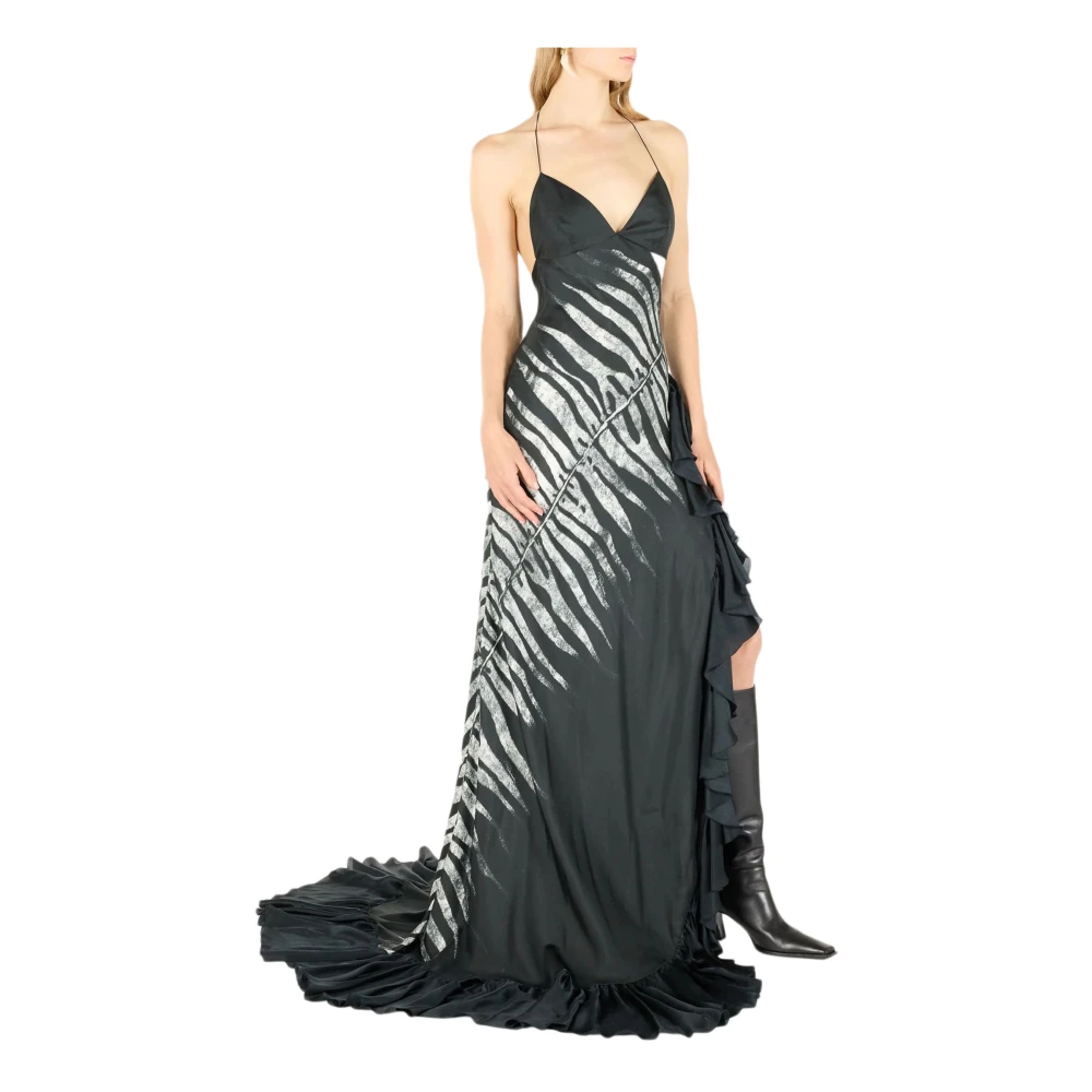 Roberto Cavalli Zebraprint Lange Jurk met Ruches Black Dames