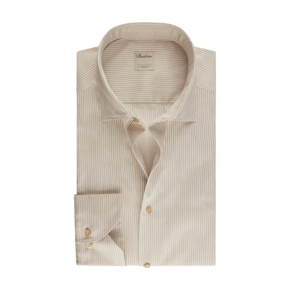 Stenströms Gestreept Twill Overhemd Slim Fit Beige Heren