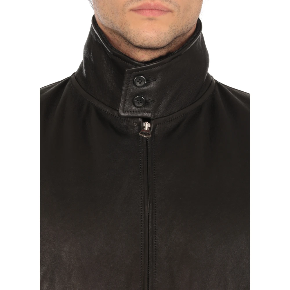 Stewart Zwarte leren jas met hoge kraag Black Heren