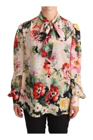 Multicolor Floral Print Ascot Collar Top Blouse
