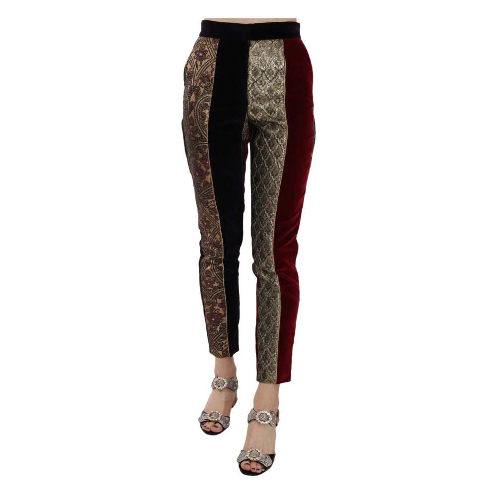 Dolce & Gabbana Women's Multicolor Slim-Fit Trousers, 2XS, Jacquard Cropped Tapered Trousers