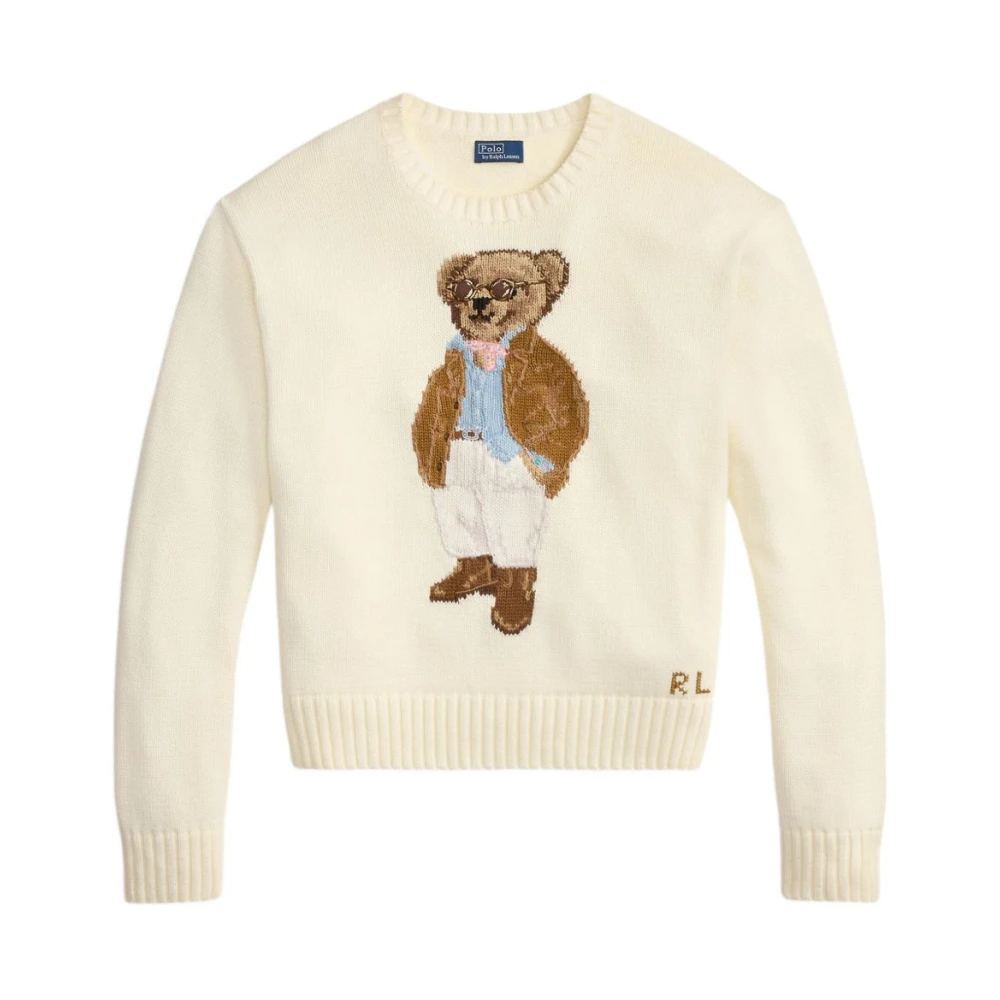 Polo Ralph Lauren Women's Beige Round-Neck Knitwear, L, Polo Bear Round-Neck Jumper