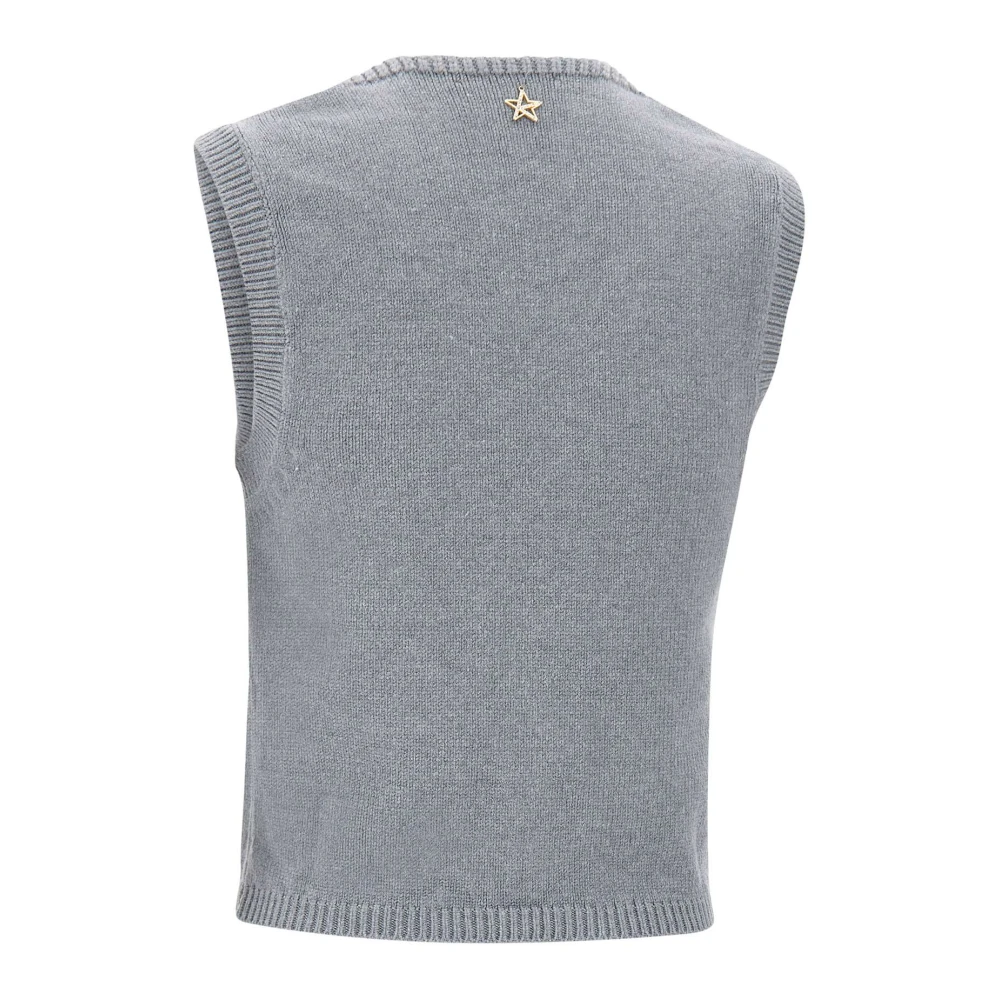 Kaos Grijze Gebreide Gilet V-Hals Trui Gray Dames