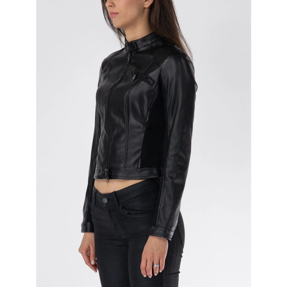 Guess Zwarte Kunstleren Jas Nieuwe Fiammetta Black Dames