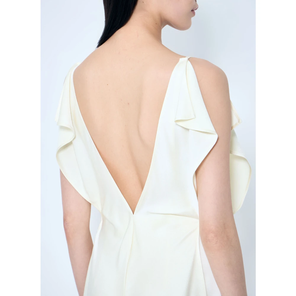 Jil Sander Ruffle Panel V-Neck Midi Jurk Beige Dames
