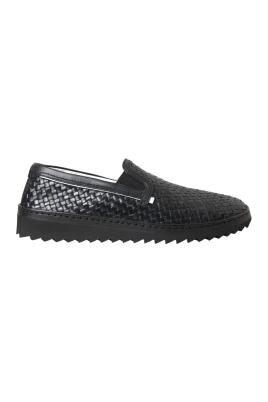 Svart Vävd Läder Loafers Skor