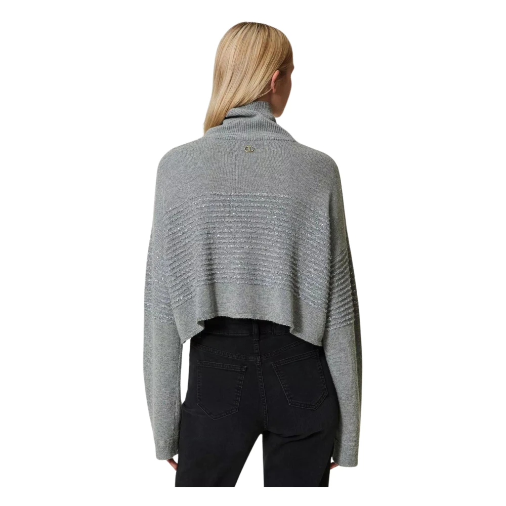 Twinset Grijze Paillet Sweater Dolcevita Lange Mouw Gray Dames