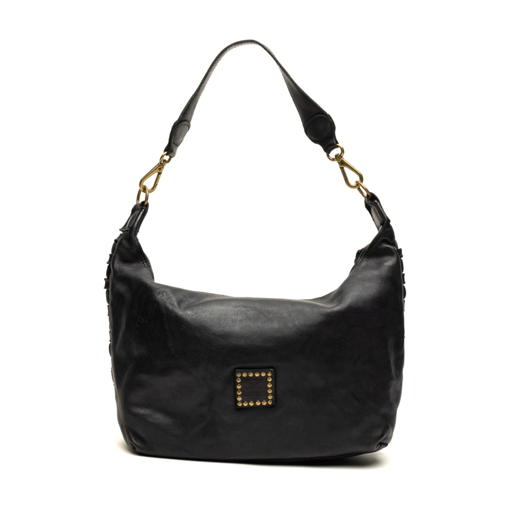 Campomaggi Zwarte schoudertas met decoratie Black Dames