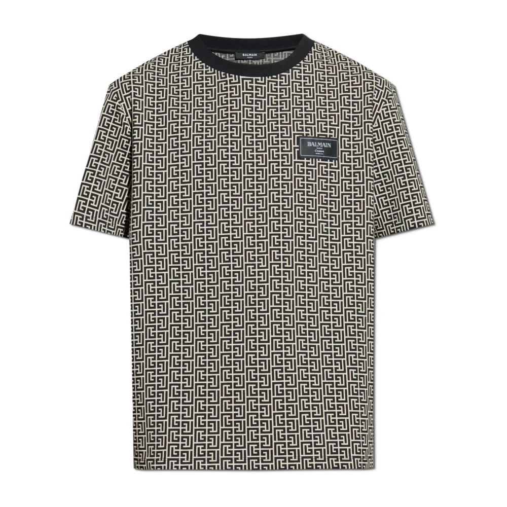 Balmain Men's Black T-Shirt With Monogram - T-Shirts - L - Tops