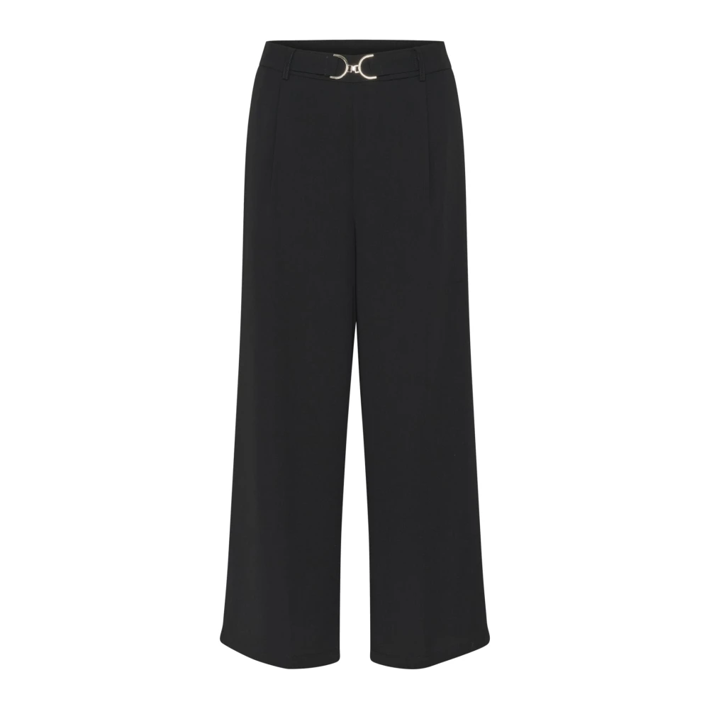Kaffe Women's Black Deep Cropped Trousers - Wide Trousers - 2XL - Trousers